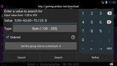 Example of usage range in group search - GameGuardian