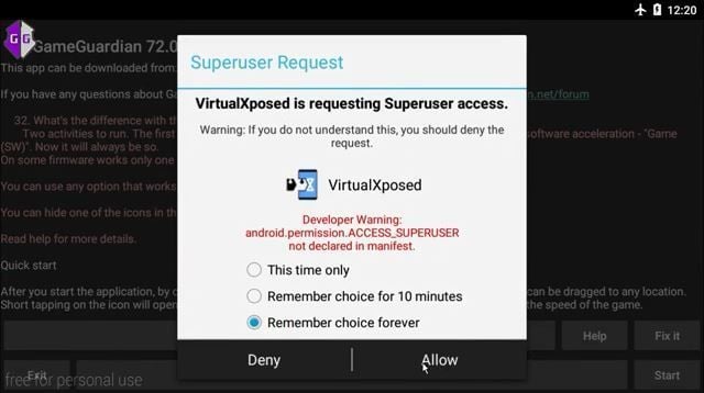 72.0: Use root from virtual space, for hide Gameguardian - VirtualXposed, GameGuardian